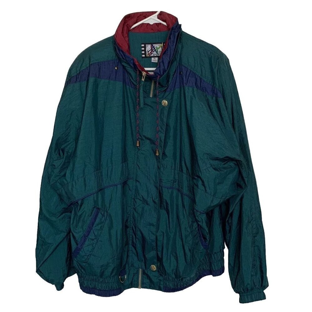 River Edge Sports Women’s XL Windbreaker Jacket Blue Green Colorblock 90’s